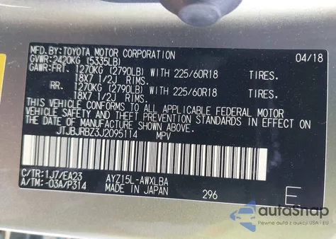 2018 Lexus Nx 300H из США, поврежденный, VIN JTJBJRBZ3J2095114